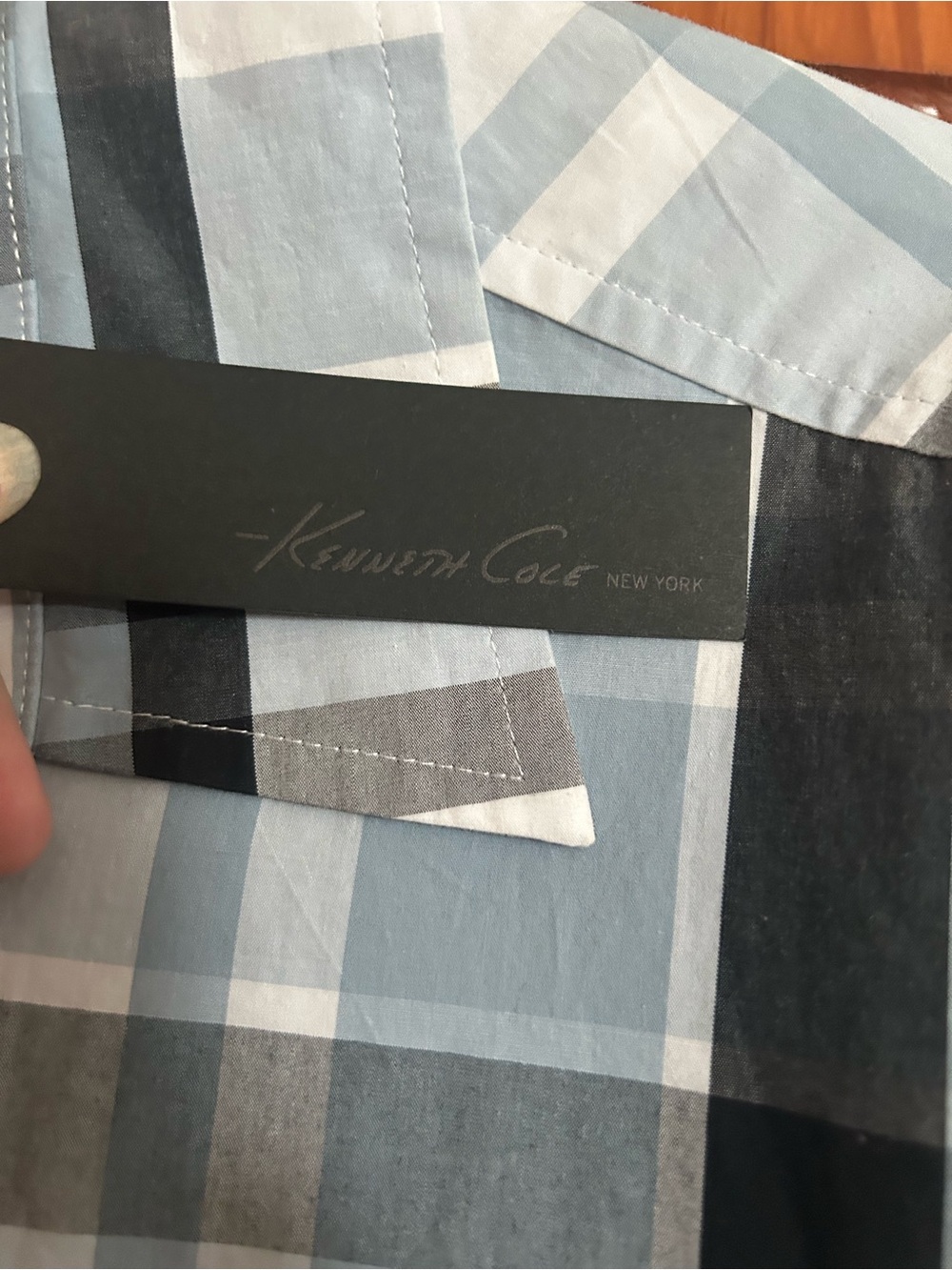 Mens Kenneth Cole N.Y. light blue w/black plaid long-sleeve button-front shirt - Picture 6 of 12